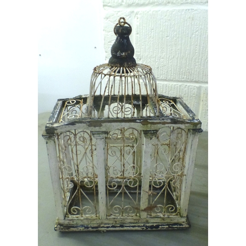 5 - A 20thC white painted, metal wire bird cage&nbsp; 28