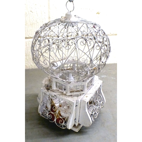 5 - A 20thC white painted, metal wire bird cage&nbsp; 28