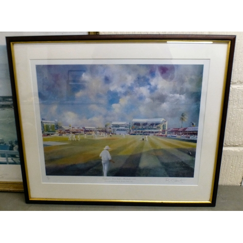 50 - Cricket related pictures: to include after Arthur Weaver - 'England v Australia, Lords 1980'&nbsp; b... 