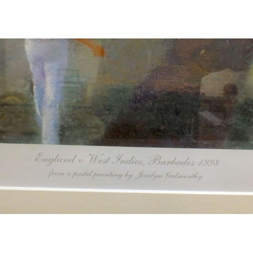 50 - Cricket related pictures: to include after Arthur Weaver - 'England v Australia, Lords 1980'&nbsp; b... 