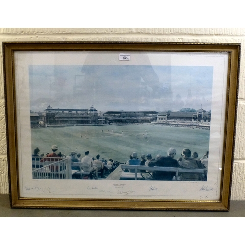 50 - Cricket related pictures: to include after Arthur Weaver - 'England v Australia, Lords 1980'&nbsp; b... 