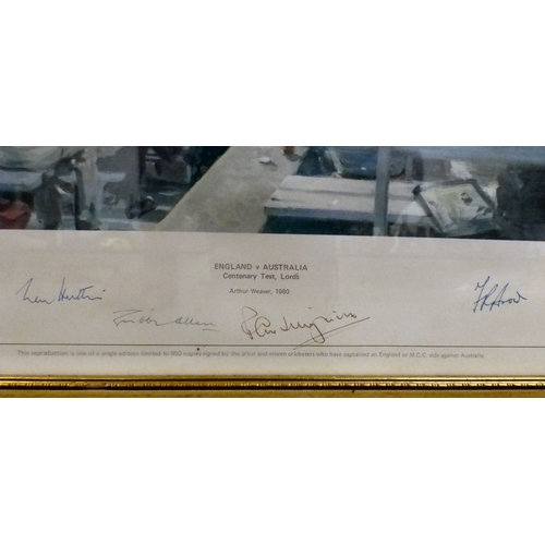 50 - Cricket related pictures: to include after Arthur Weaver - 'England v Australia, Lords 1980'&nbsp; b... 