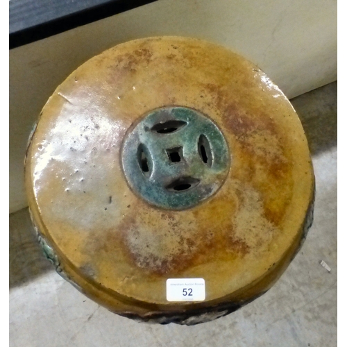 52 - A 20thC Chinese inspired pottery jardini&egrave;re with pierced and painted features&nbsp; 30