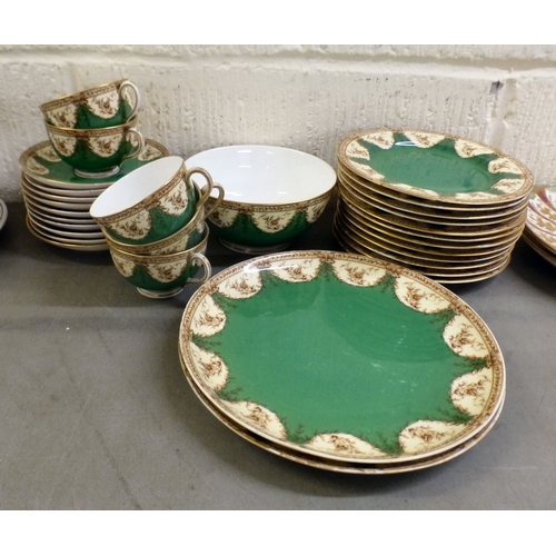 54 - Ceramics: to include a late Victorian Royal Worcester porcelain, part tea set with a green ground