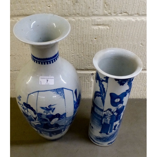 7 - A late 19thC Chinese porcelain vase, decorated with figures, in blue and white&nbsp; 18