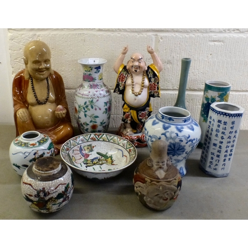 9 - Modern Oriental ceramics: to include porcelain vases, variously decorated  largest 10