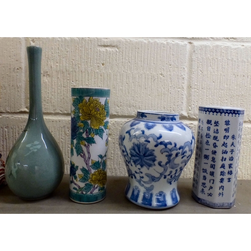 9 - Modern Oriental ceramics: to include porcelain vases, variously decorated  largest 10