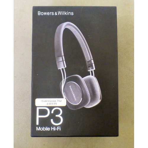 111 - A pair of Bawers & Wilkins P3 headphones  boxed; and a SUI Artemide desk lamp  16