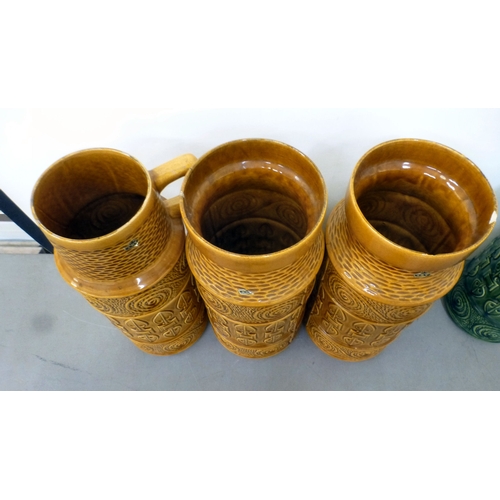 129 - West German pottery: to include a jug, moulded with geometric motifs&nbsp; 19