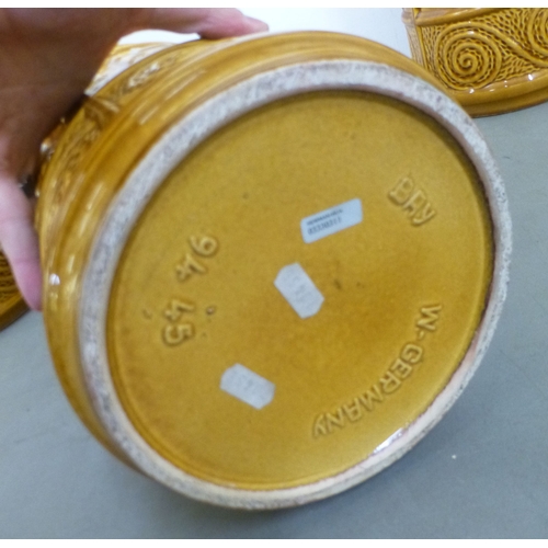 129 - West German pottery: to include a jug, moulded with geometric motifs&nbsp; 19