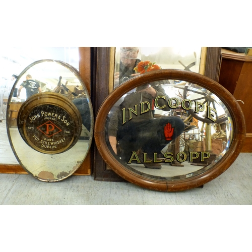 149 - Mainly 20thC etched and overpainted mirrors: to include an example with a galleon&nbsp; 19