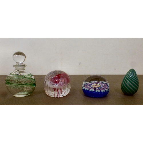 152 - Decorative glass paperweights: to include a Barley Lands Glass Works example, fashioned as a mushroo... 