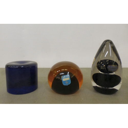 152 - Decorative glass paperweights: to include a Barley Lands Glass Works example, fashioned as a mushroo... 