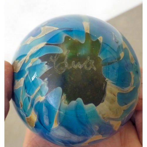 152 - Decorative glass paperweights: to include a Barley Lands Glass Works example, fashioned as a mushroo... 