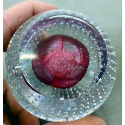 152 - Decorative glass paperweights: to include a Barley Lands Glass Works example, fashioned as a mushroo... 