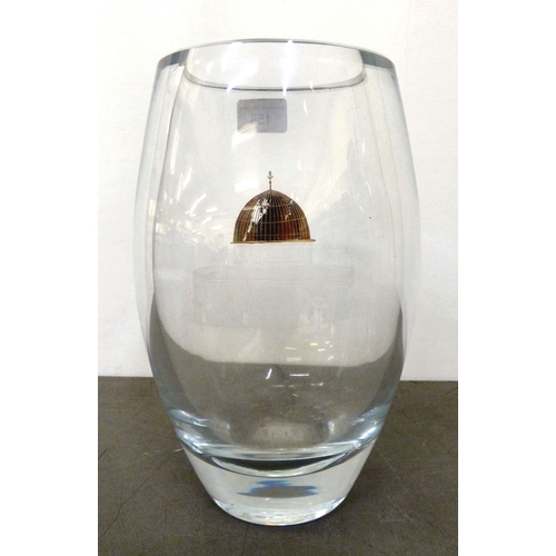 158 - A Swedish glass vase, designed by Zlad Kiswanson, decorated with a building&nbsp; bears a signature ... 
