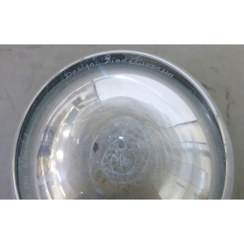 158 - A Swedish glass vase, designed by Zlad Kiswanson, decorated with a building&nbsp; bears a signature ... 