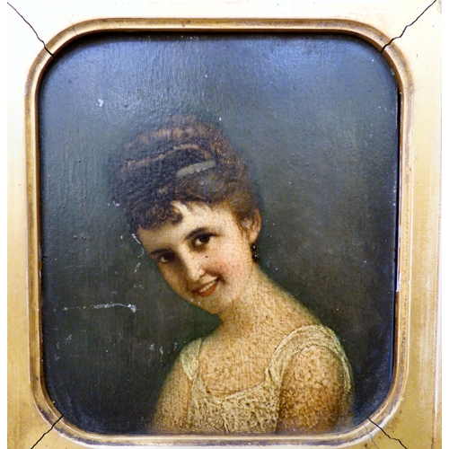 162 - Late 19thC British School - a head and shoulders portrait, a young girl  oil on panel  7