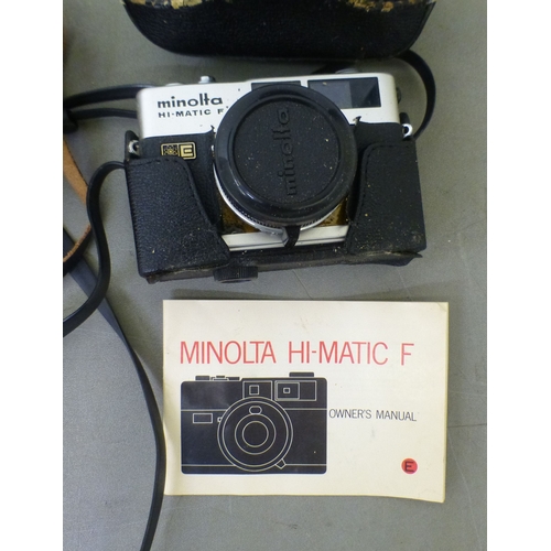 169 - Photographic and optical equipment: to include a Minolta Hi-Matic F; and a Cannon EOS 750&nbsp;