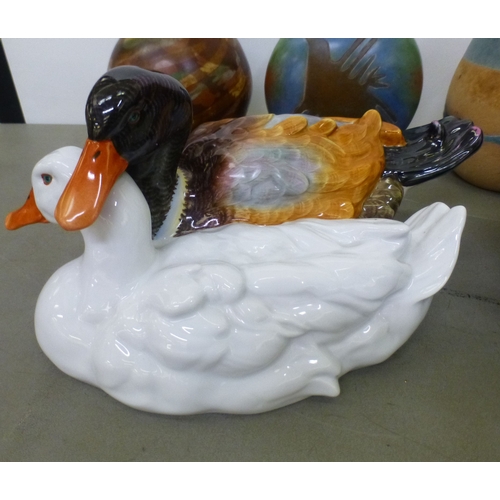 109 - Decorative ceramics: to include a Herend porcelain model group, two ducks  6.5