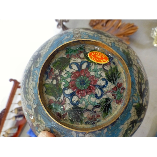110 - A mixed lot: to include a graduated set of cloisonn&eacute; bells, in a hardwood frame&nbsp; 8