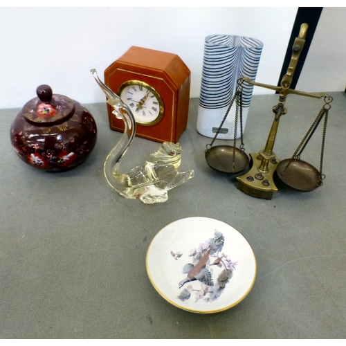 110 - A mixed lot: to include a graduated set of cloisonn&eacute; bells, in a hardwood frame&nbsp; 8