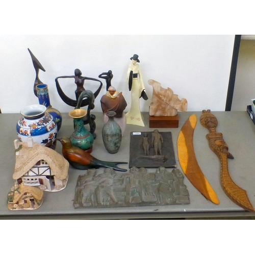 114 - Interior decorators items: to include a composition plaque, depicting two figures inscribed Kormis&n... 