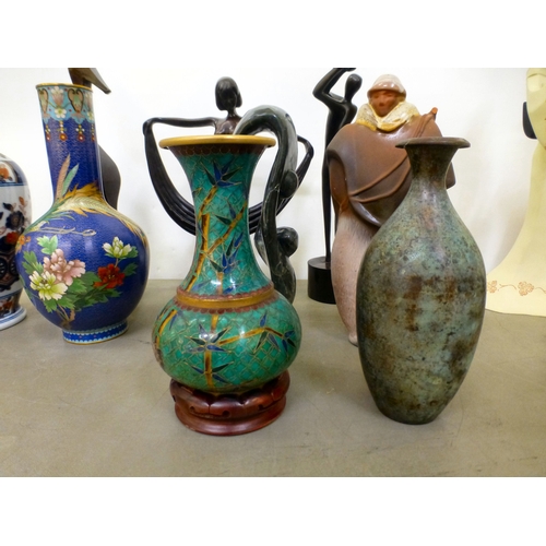 114 - Interior decorators items: to include a composition plaque, depicting two figures inscribed Kormis&n... 