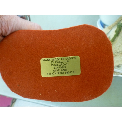 114 - Interior decorators items: to include a composition plaque, depicting two figures inscribed Kormis&n... 