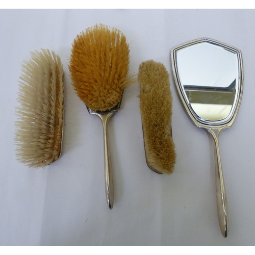 130 - Silver backed and enamelled dressing table accessories&nbsp; mixed marks&nbsp;