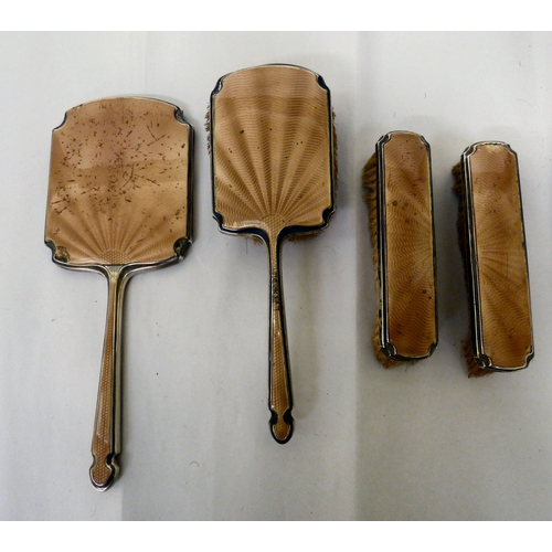 130 - Silver backed and enamelled dressing table accessories&nbsp; mixed marks&nbsp;