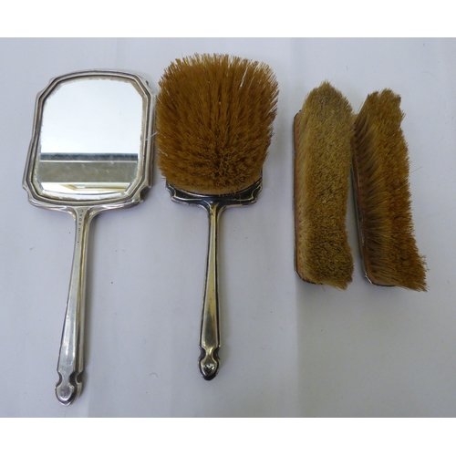 130 - Silver backed and enamelled dressing table accessories&nbsp; mixed marks&nbsp;