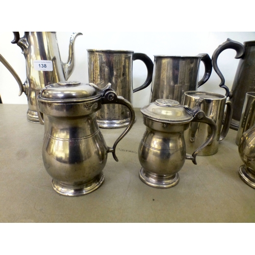 138 - Pewter: to include an 18th C quart tankard