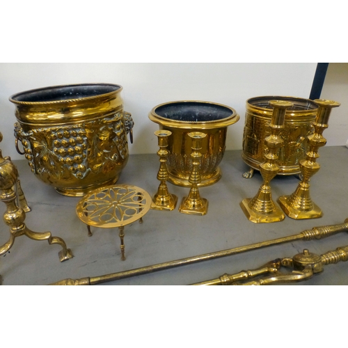 145 - Metalware: to include a brass three piece fire companion set&nbsp; 24