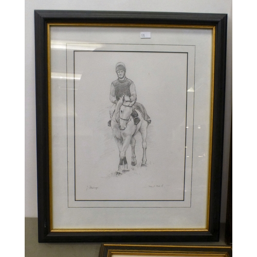 170 - Horseracing related pictures: to include J Stanhope - 'Jumping the Fence'  watercolour  bears a sign... 