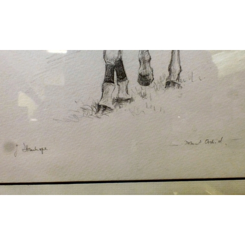 170 - Horseracing related pictures: to include J Stanhope - 'Jumping the Fence'  watercolour  bears a sign... 