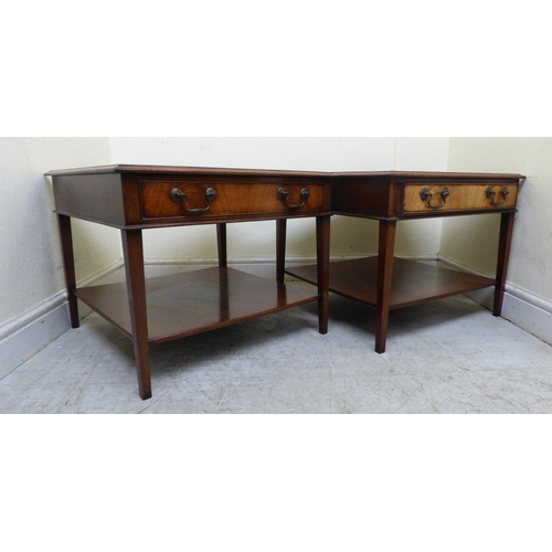 178 - A pair of modern mahogany finished lamp tables, each with a drawer, raised on square, tapered legs&n... 