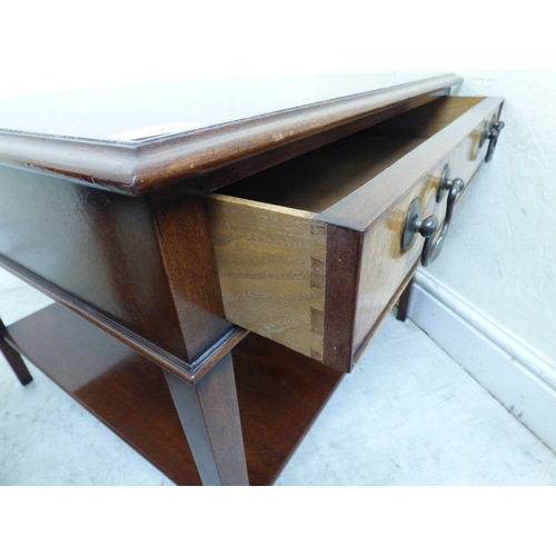 178 - A pair of modern mahogany finished lamp tables, each with a drawer, raised on square, tapered legs&n... 