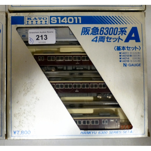 Three boxes of Kato N-gauge railway accessories, viz. two boxes of ...