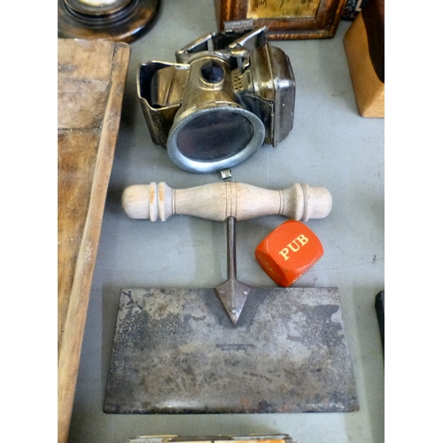 67 - A mixed lot: to include a mother-of-pearl inlaid, ebonised wooden box, decorated with figures amongs... 