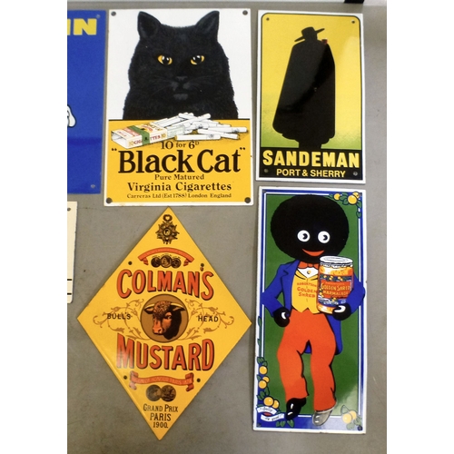 69 - Nine reproduction promotional/advertising printed metal signs: to include 'Michelin', 'Aston Martin'... 