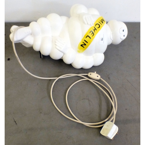70 - A circa 1966 white plastic illuminating promotional model 'Michelin Man' on a wall bracket plinth  1... 