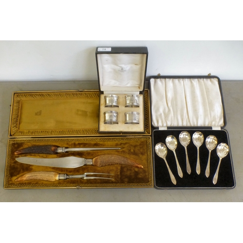 74 - A set of four silver napkin rings  Birmingham marks  cased  (approx. combined gross weight 148grms);... 