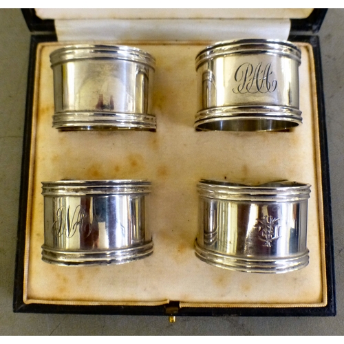 74 - A set of four silver napkin rings  Birmingham marks  cased  (approx. combined gross weight 148grms);... 