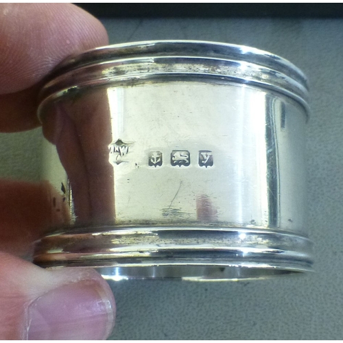 74 - A set of four silver napkin rings  Birmingham marks  cased  (approx. combined gross weight 148grms);... 
