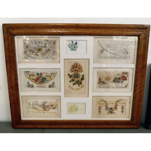 76 - Two framed presentations of Great War period, embroidered sweetheart cards