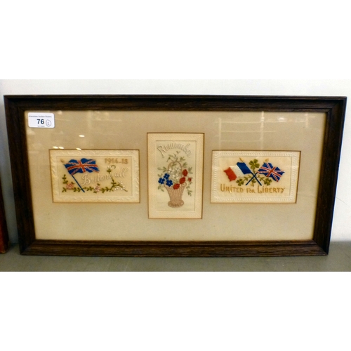 76 - Two framed presentations of Great War period, embroidered sweetheart cards