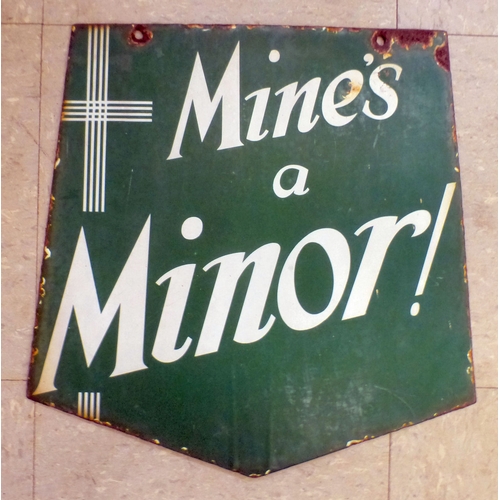 78 - A vintage two sided white on green enamelled sign 'Mines a Minor!' and 'Quality de Reszke of Course'... 