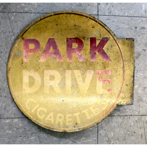 79 - A vintage printed metal two sided sign 'Park Drive Tipped' and 'Park Drive Cigarettes' on the obvers... 