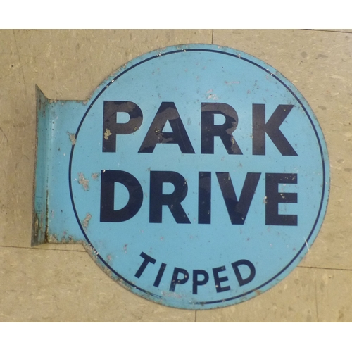79 - A vintage printed metal two sided sign 'Park Drive Tipped' and 'Park Drive Cigarettes' on the obvers... 